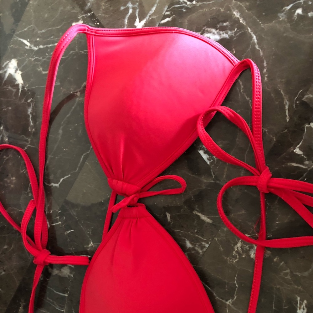 Red swim suit.